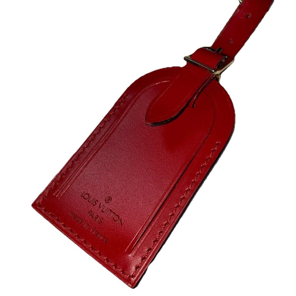 Louis Vuitton Red Leather Tag Goldtone Accent France AUTHENTIC ❤️ - Picture 6 of 7